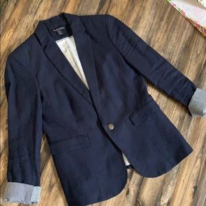 British Khaki, Navy Blue Cuffed Blazer